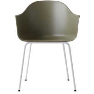 Olivově zelená plastová jídelní židle MENU HARBOUR s bílou podnoží