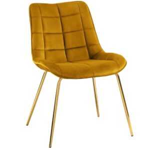 Hořčicově žlutá sametová jídelní židle MICADONI GUNDI
