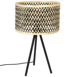 White Label Černá kovová stolní lampa WLL Isla s bambusovým stínidlem