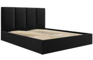 Černá sametová dvoulůžková postel MICADONI Pyla 180 x 200 cm s úložným prostorem