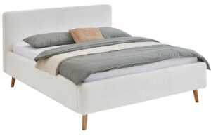 Bílá látková bouclé dvoulůžková postel Meise Möbel Mattis 140 x 200 cm s úložným prostorem