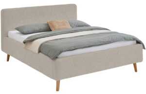 Béžová látková bouclé dvoulůžková postel Meise Möbel Mattis 180 x 200 cm s úložným prostorem