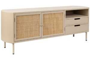 White Label Béžový dřevěný TV stolek  s ratanovou výplní WLL AMAYA 150 x 38 cm