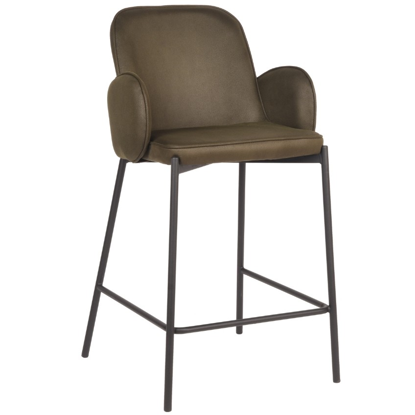 Tmavě zelená koženková barová židle LABEL51 Jari 65 cm