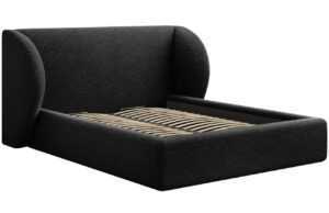 Černá žinylková dvoulůžková postel MICADONI Miley 180 x 200 cm s úložným prostorem