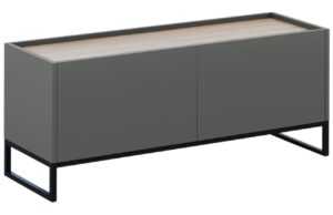 Tmavě šedý lakovaný TV stolek Windsor & Co Helene 120 x 40 cm s dubovým dekorem