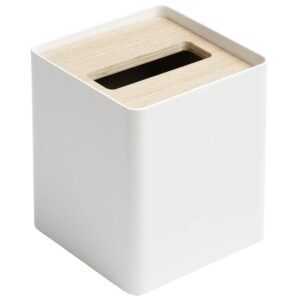 YAMAZAKI Bílý kovový box na ubrousky Rin 13 x 13 cm