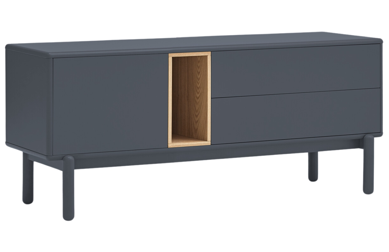 Antracitově šedý lakovaný TV stolek Teulat Corvo 140 x 40 cm