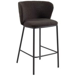 Kave Home Černá bouclé barová židle Ciselia 65 cm