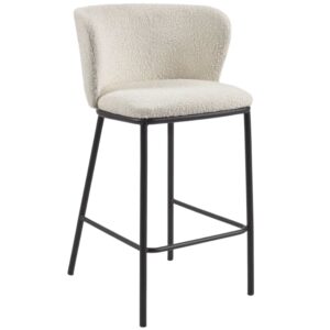 Kave Home Bílá bouclé barová židle Ciselia 65 cm