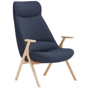 Teulat Vysoké modré křeslo Dins s dřevěnou podnoží