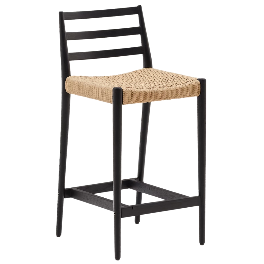Kave Home Černá dubová barová židle Analy 70 cm s výpletem