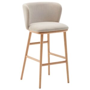 Kave Home Béžová barová židle Ciselia 75 cm s dřevěnou podnoží