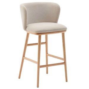 Kave Home Béžová barová židle Ciselia 65 cm s dřevěnou podnoží