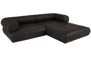 Maison Heritage Černá kožená rohová pohovka Lily 261 cm