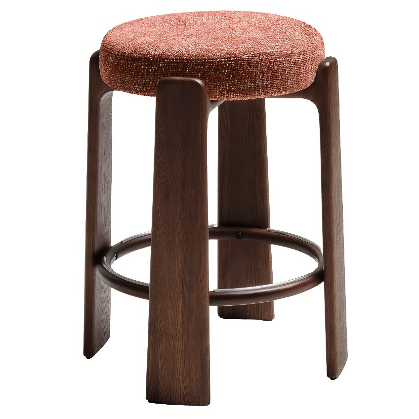 Kave Home Terakotově červená ořechová barová židle Granite II. 65 cm