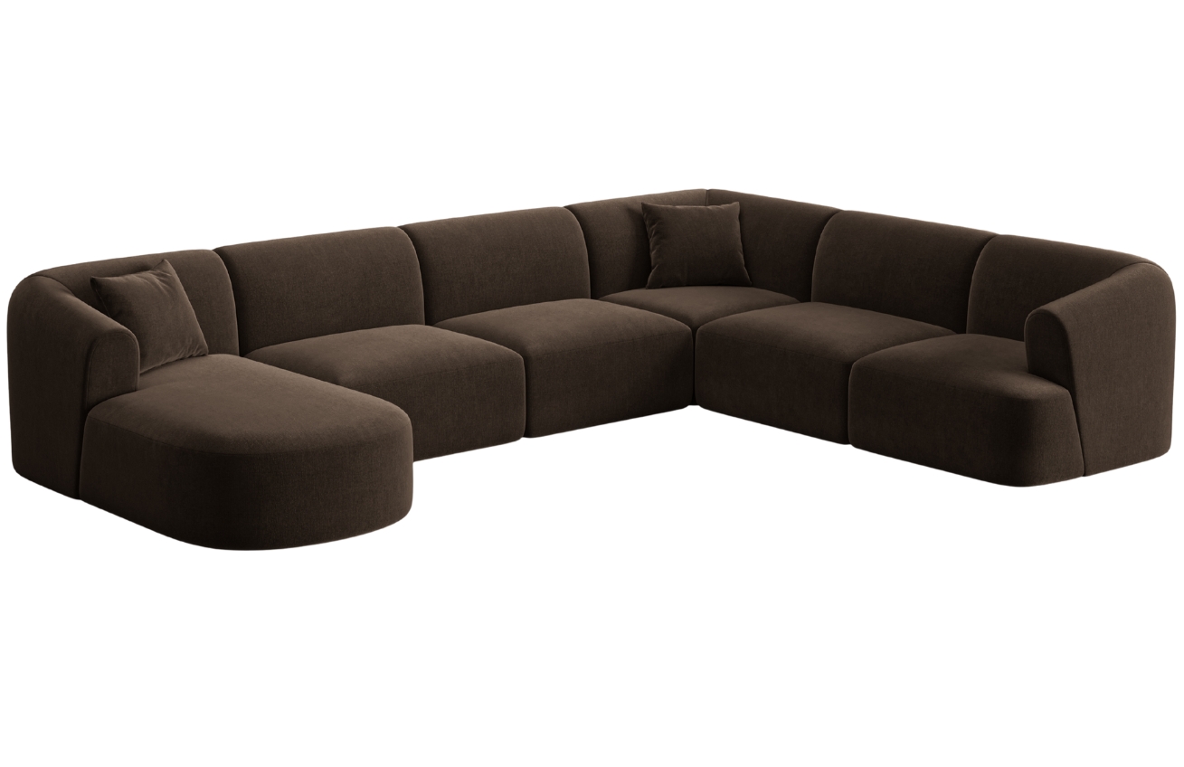 Cosmopolitan Design Tmavě hnědá sametová rohová pohovka Campi 330 cm