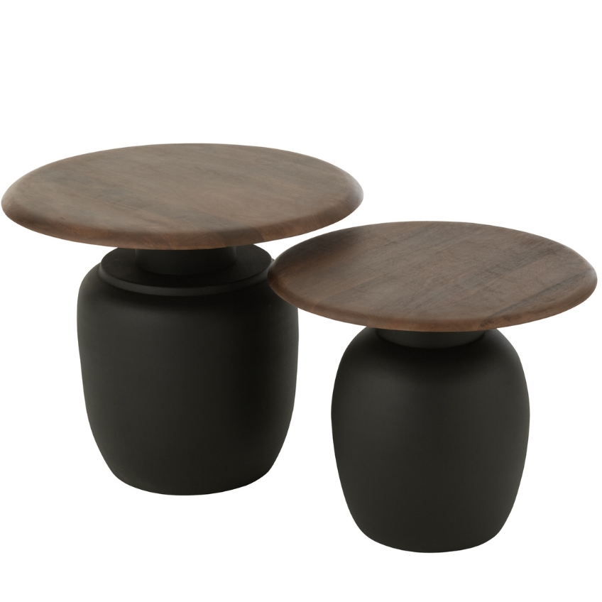 J-line Set dvou hnědých dřevěných odkládacích stolků Lucian 56/48 cm