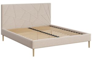 Mesonica Světle béžová čalouněná dvoulůžková postel Alano 160 x 200 cm s geometrickým prošíváním