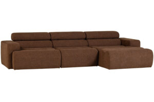 WOOOD Tmavě hnědá bouclé rohová pohovka Novi 300 cm