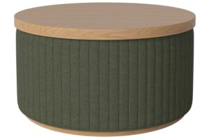 Bolia Tmavě zelený čalouněný taburet Rigato 66 cm s dubovým podnosem