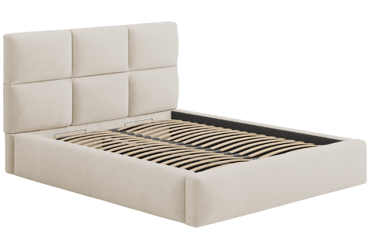 Windsor & Co Béžová sametová dvoulůžková postel Libera 160 x 200 cm s úložným prostorem