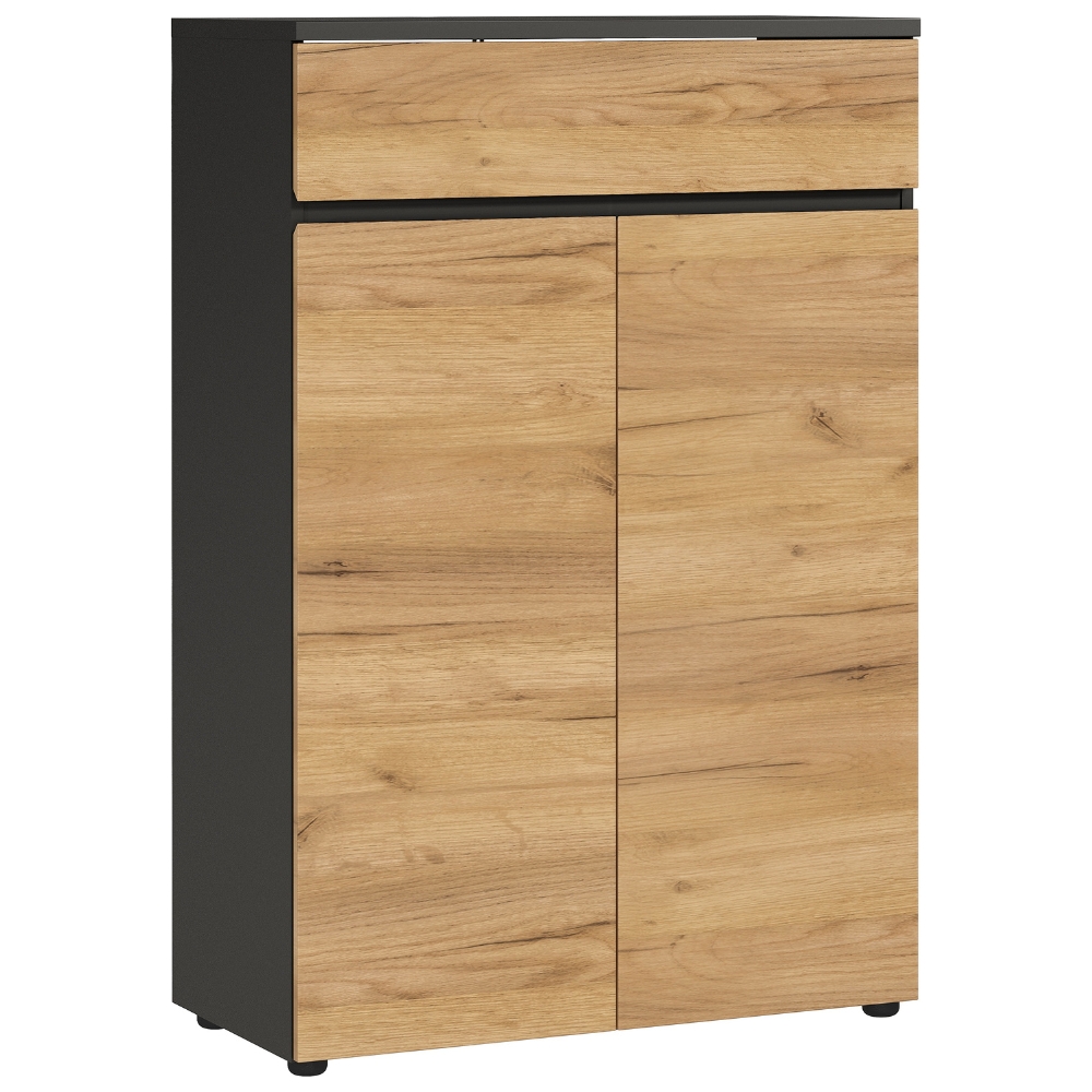 Germania Tmavě šedá kancelářská skříň Lissabon 120 x 80 cm s dubovým dekorem