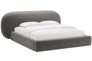 Micadoni Tmavě šedá sametová dvoulůžková postel Ovalo 160 x 200 cm s úložným prostorem