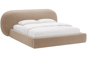Micadoni Tmavě béžová sametová dvoulůžková postel Ovalo 160 x 200 cm s úložným prostorem