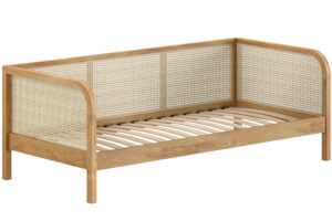 Vipack Dubová postel Olive 90 x 200 cm s ratanovou zábranou