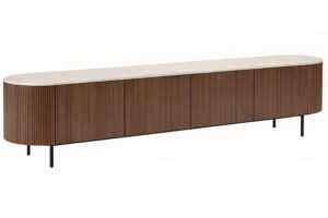 Miotto Ořechový TV stolek Tracino 200 x 40 cm s dekorem travertinu