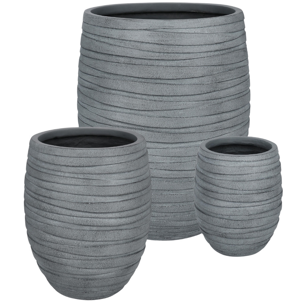 Bizzotto Šedý set tří keramických zahradních květináčů Strips Ø25/36/49 cm