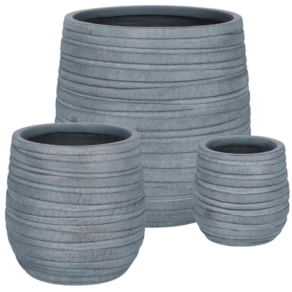 Bizzotto Šedý set tří keramických zahradních květináčů Strips Ø22/32/44 cm
