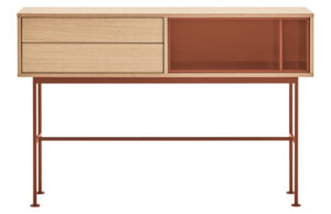 Cihlově červený dubový konzolový stolek Teulat Yoko 120 x 35 cm