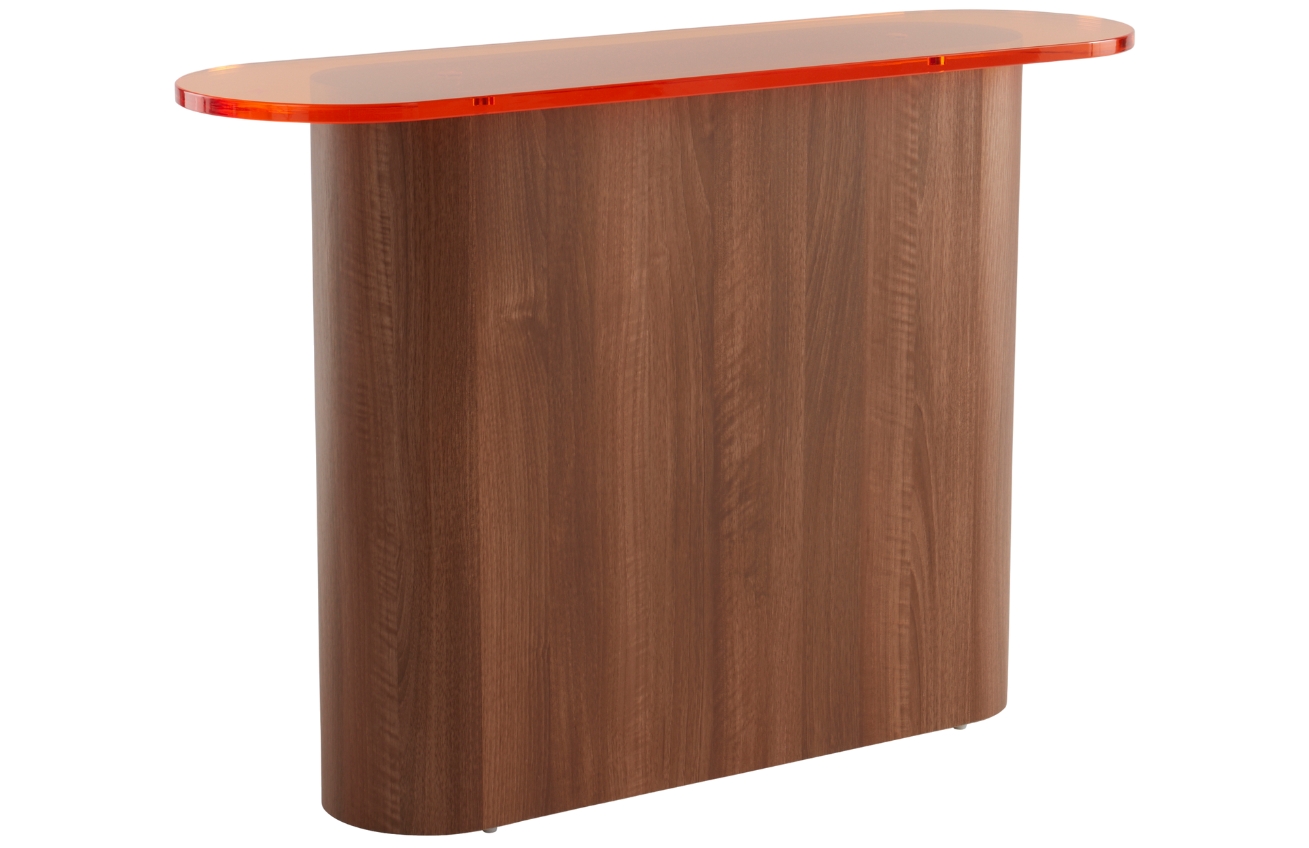 Jotex Oranžový konzolový stolek LIVI 120 x 35 cm s ořechovou podnoží